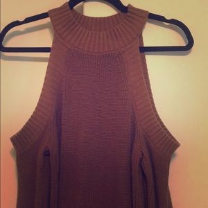 Brown Cold Shoulder Sweater Dress